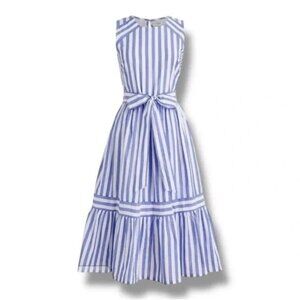 NWT J Crew Blue White Sleeveless Tie Waist Midi Dress - Size 4